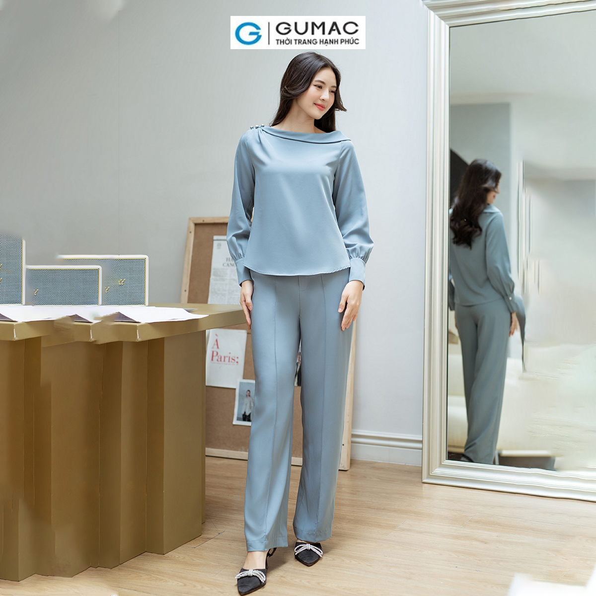 Quần suông chiết ly GUMAC QD08062