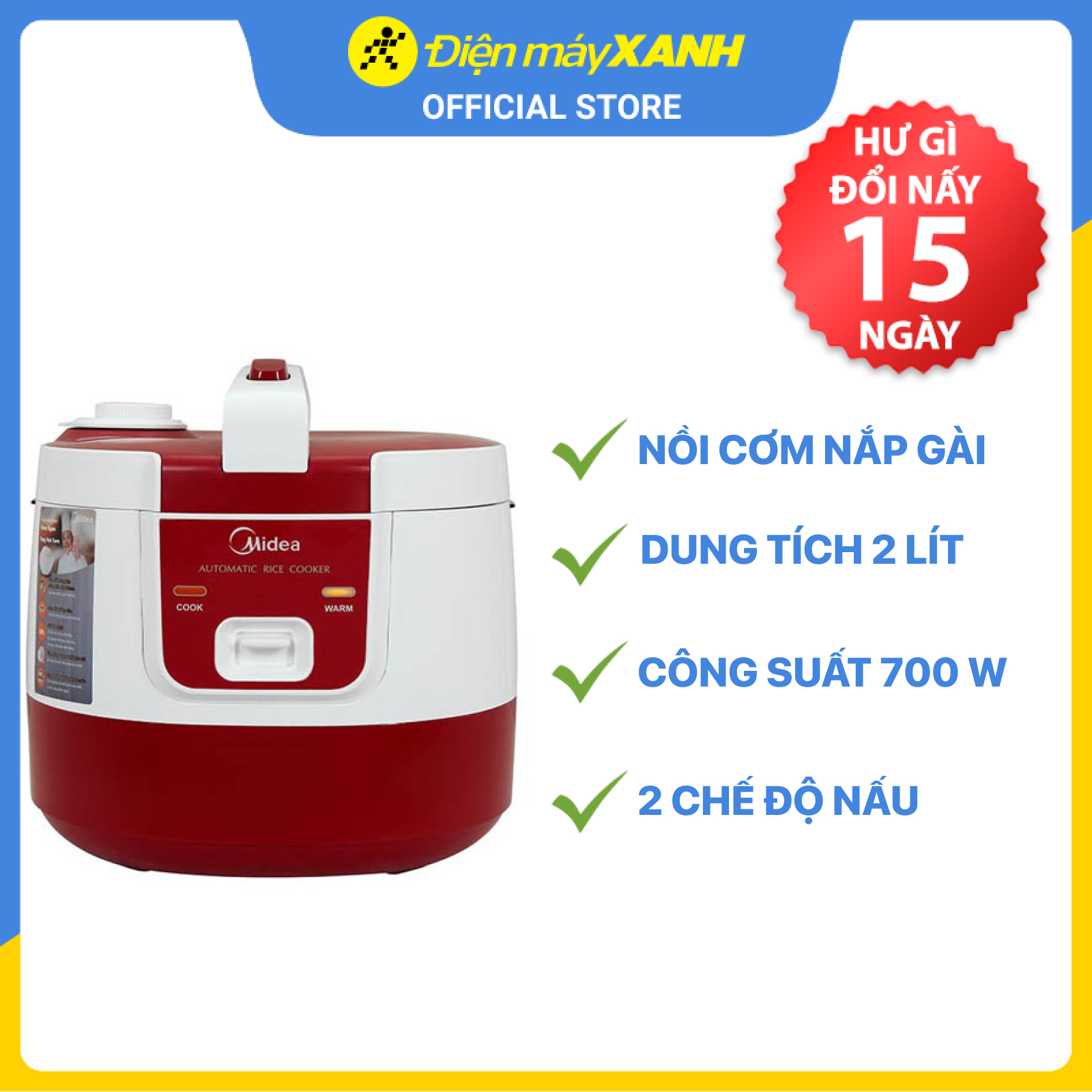 Nồi cơm điện Midea MR-SM2061 2.0L - Hàng Chính Hãng