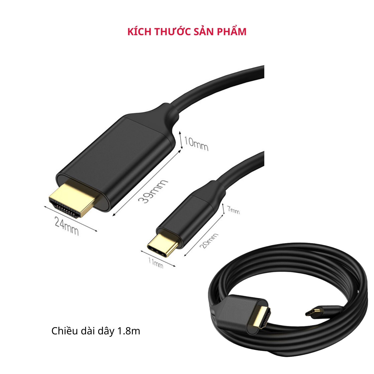 Dây Cáp Type C To HDMI 4K 60Hz Thunderbolt 3 Dài 1.8M  - Hàng Chính Hãng Tamayoko