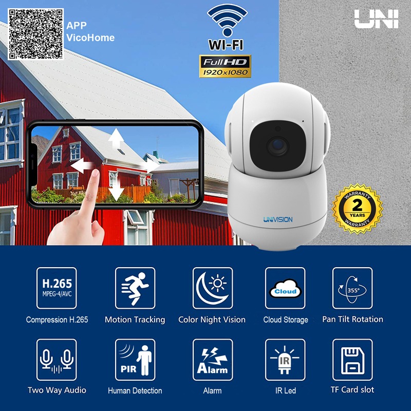 Camera IP Robot Wifi 2Mp UNIARCH T1L-2WT - Hàng Chính Hãng