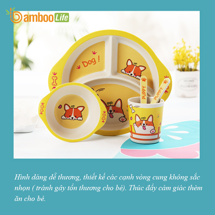 Bộ khay ăn dặm cho bé từ sợi tre thiên nhiên Bamboo Life BL008 hàng chính hãng Dụng cụ ăn dặm cho bé Bộ chén bát ăn dặm cho bé Đồ dùng ăn dặm cho bé