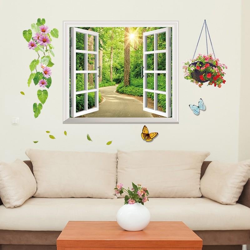 Decal dán tường Khung cửa sổ xanh mới