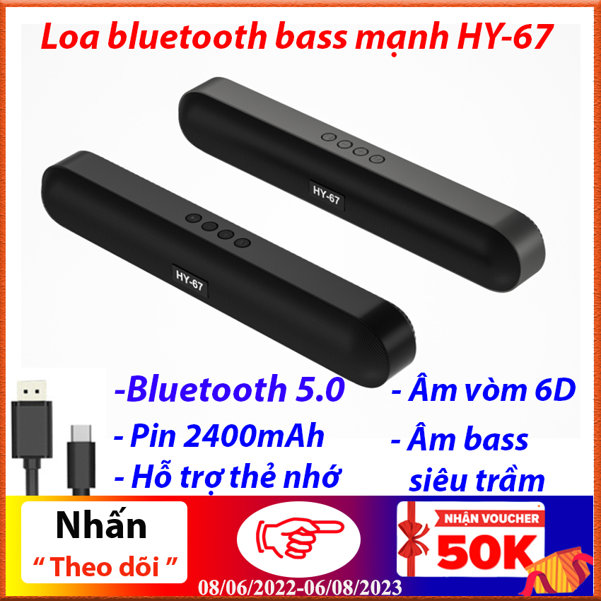 Loa bluetooth 5.0 công suất lớn bass cực mạnh âm thanh sắc nét 4in1 phát đài FM hỗ trợ thẻ nhớ cổng USB jack 3.5 HY-67