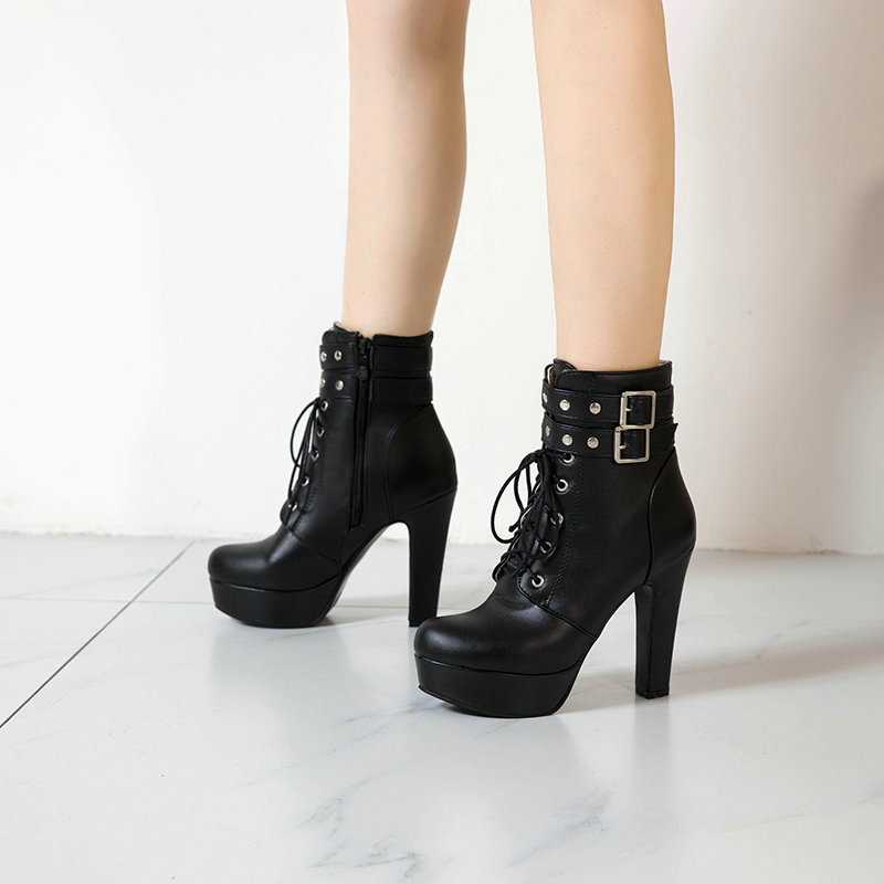 Giày boot nữ cột dây cao gót 11.5cm màu đỏ, trắng, đen CÁ TÍNH mang đi tiệc, đi chơi, biểu diễn GBN126