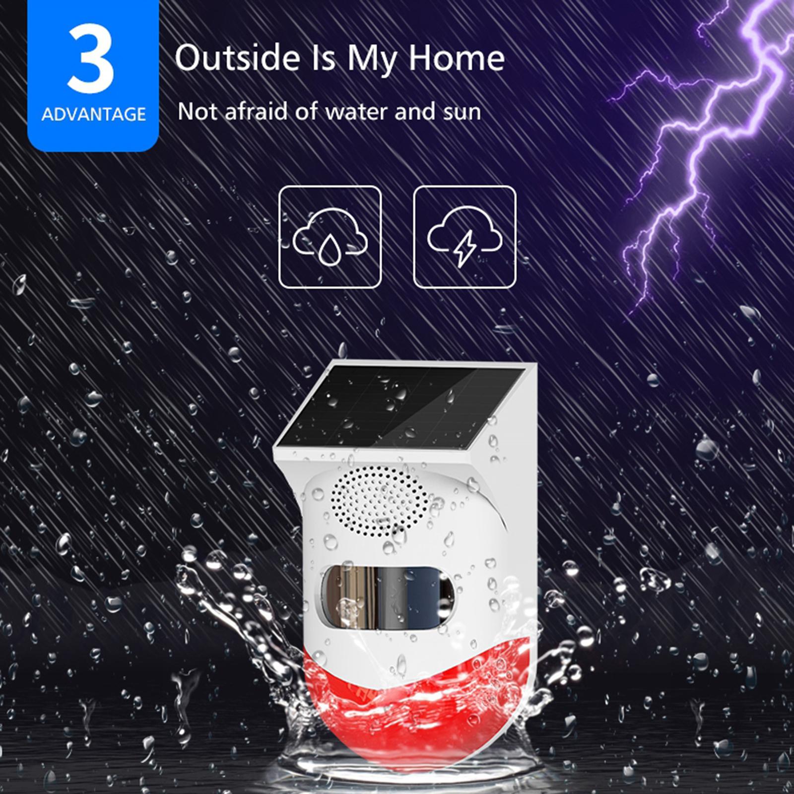 Solar Alarm,Motion Detector with Remote Controller 120db Sound Security Siren IP67 Waterproof for Home, Farm,Barn,Villa,Yard.