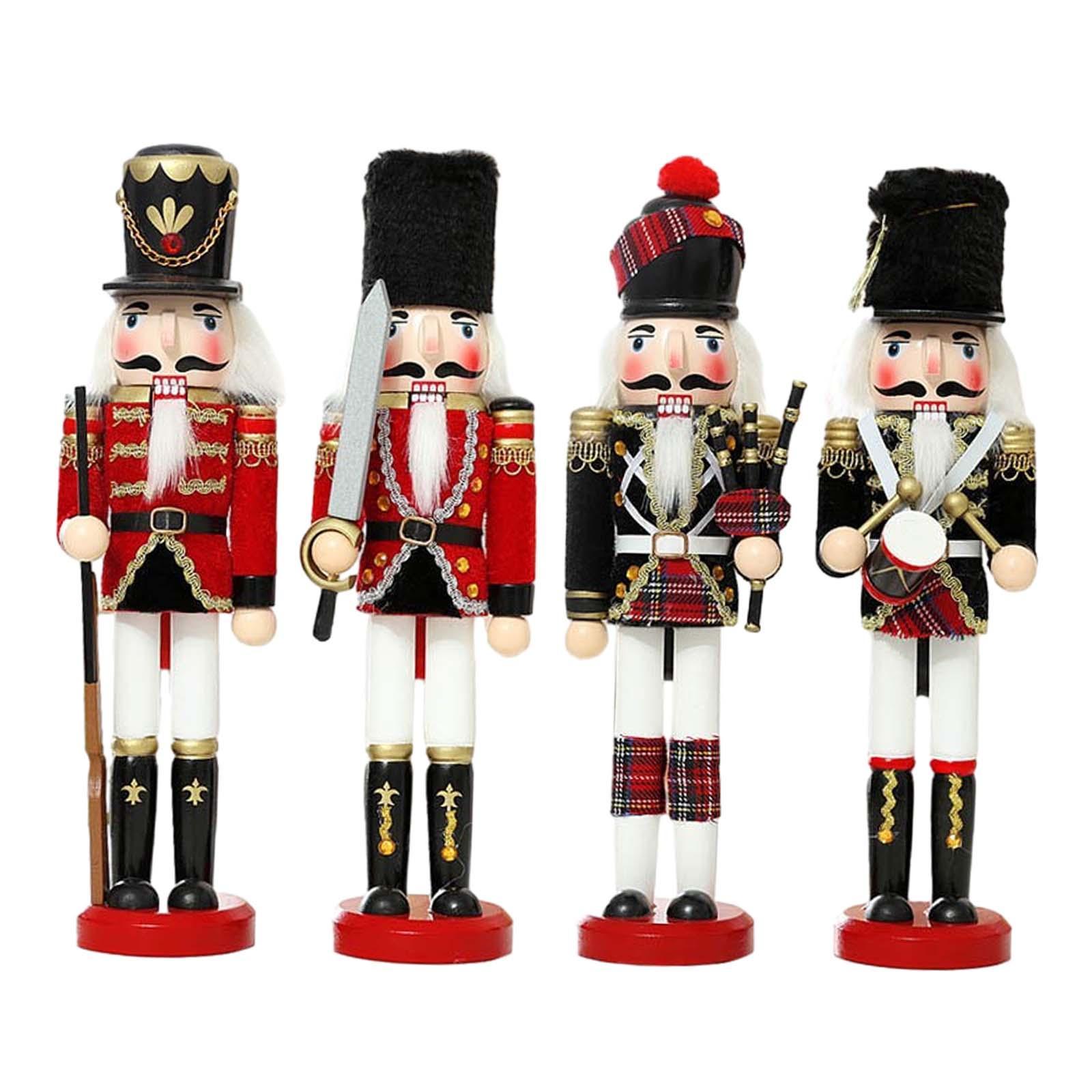 4Pcs Christmas Nutcracker Ornament Sculpture Cartoon Figurine Wooden Nutcracker Doll for Xmas Party Holiday Home Decor Gifts