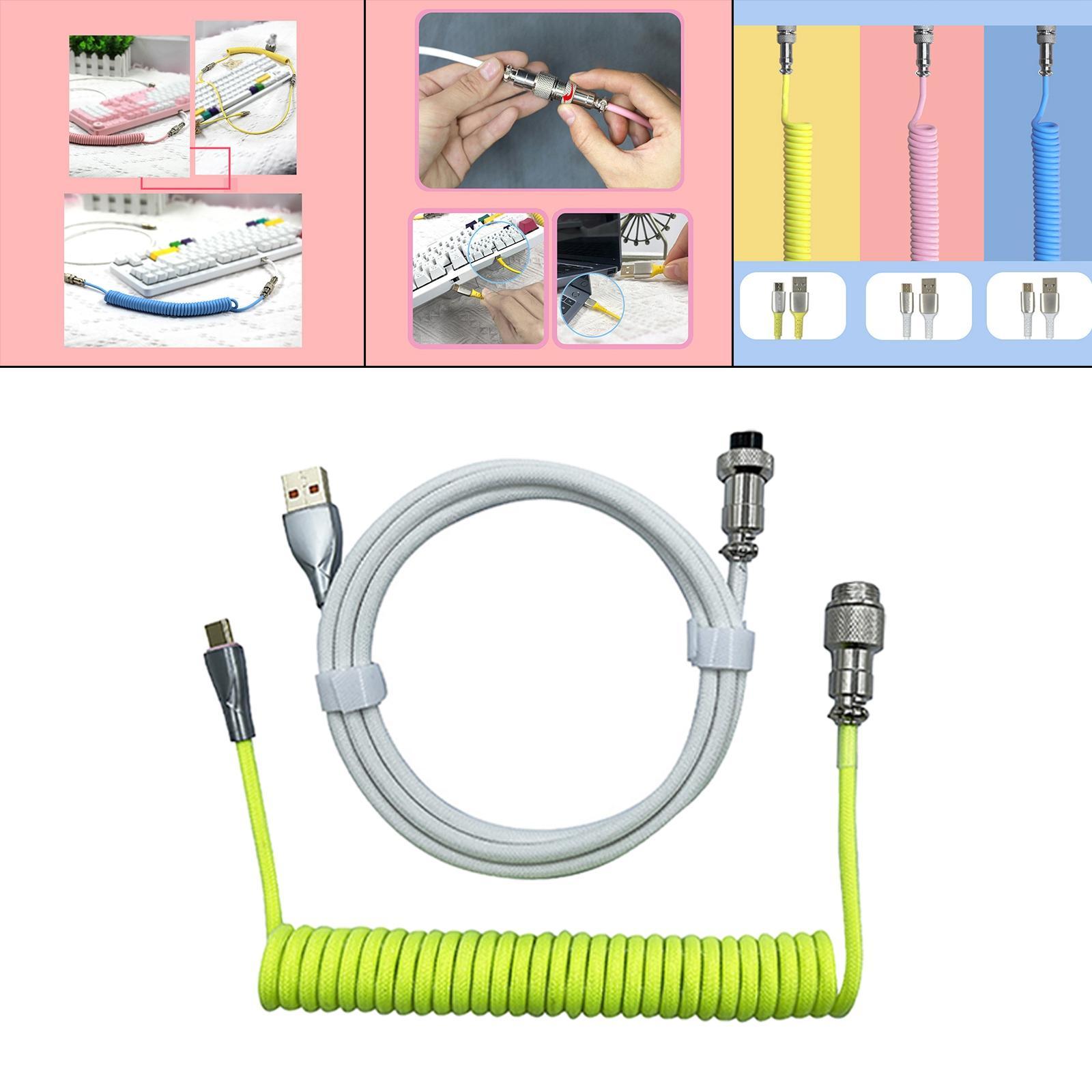 USB to Type C Coiled Cable with Aviation Plug Gaming Extendable for Mechanical Keyboard