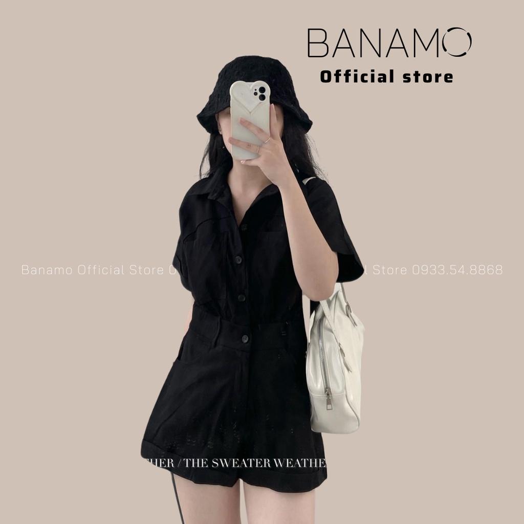 Bộ Jumpsuit cổ sơ mi liền quần gập gấu thời trang Banamo Fashion bộ Jumpsuit 181