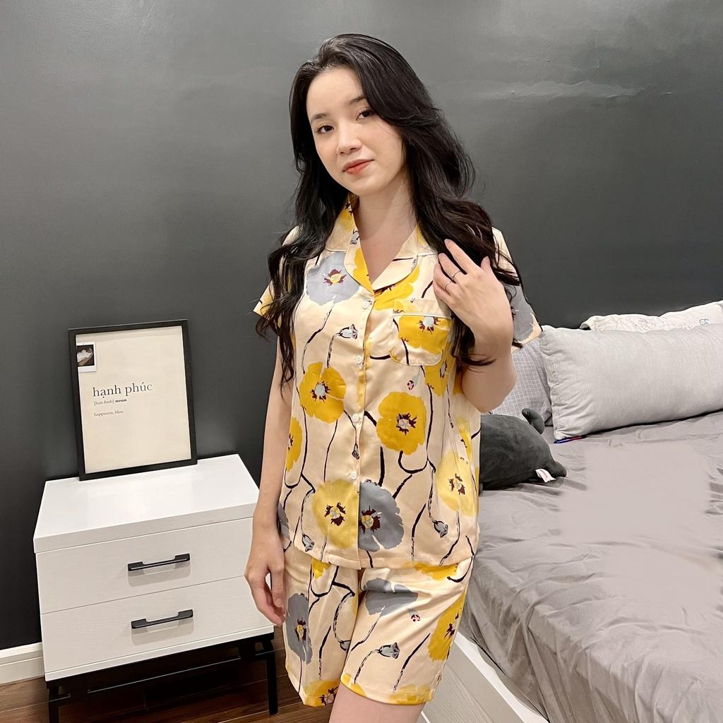 Pyjama Lụa Họa Tiết - Chất Latin Hoa Cao cấp Chất đẹp Đường may chuẩn, Bộ cộc quần ngắn