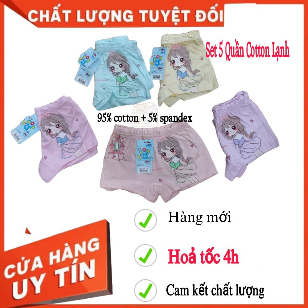 Set 5 quần chip Princess cotton lạnh cho bé gái từ 9kg đến 38kg