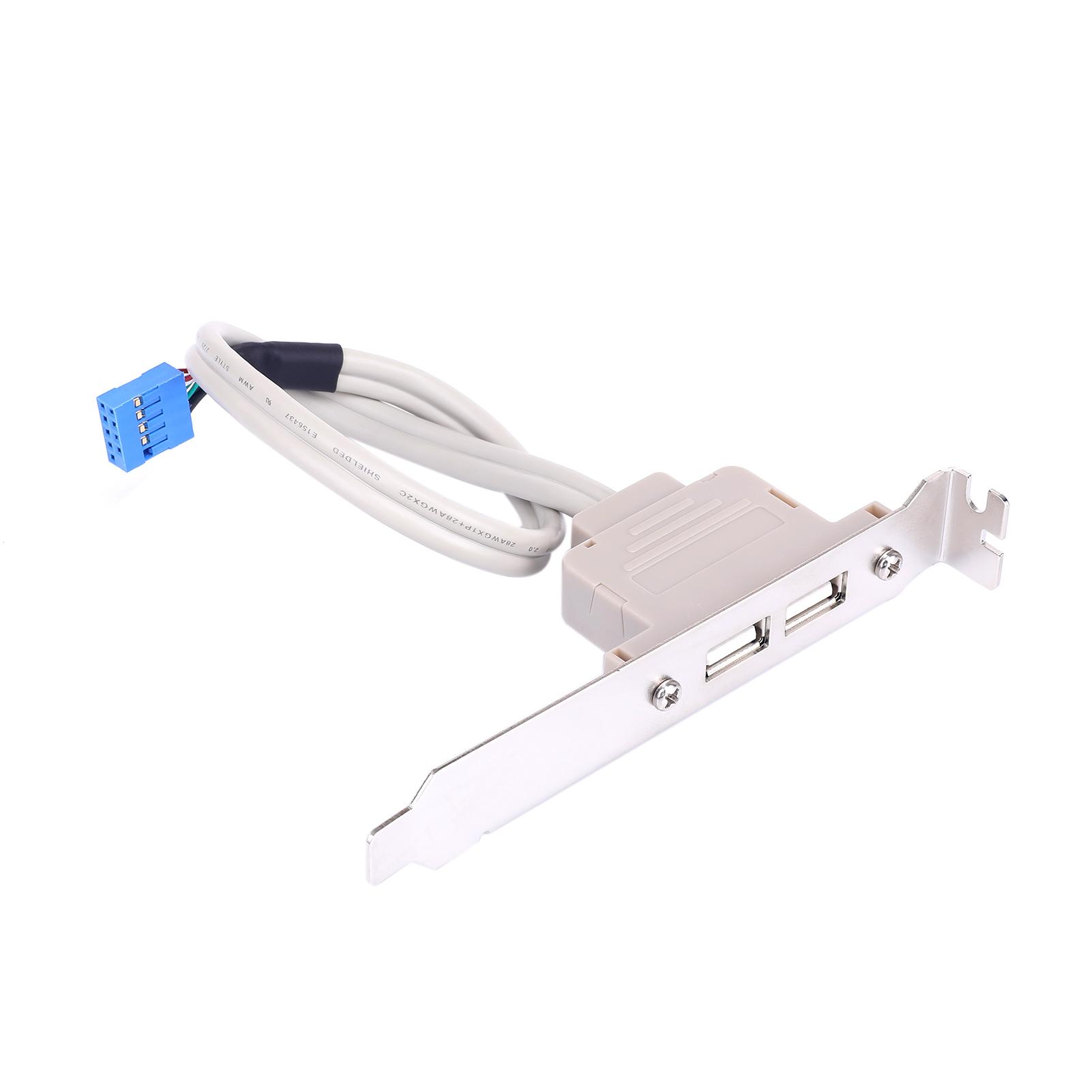 2 Ports USB 2.0 Motherboard Rear Panel Expansion Bracket to 9 Pin Header Cable Adapter Expander Rear Brackets for PC