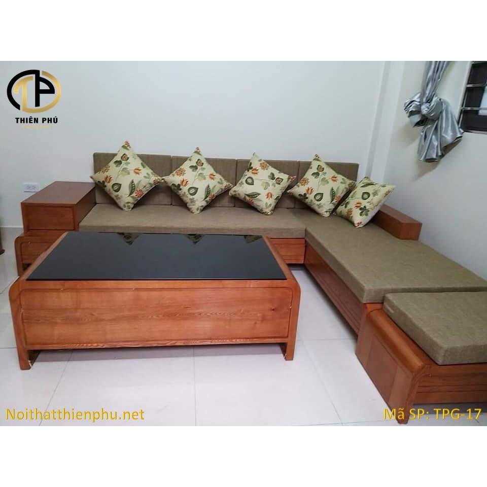 Sofa gỗ sồi chân cuốn siêu hot màu nâu óc chó TPG - 19