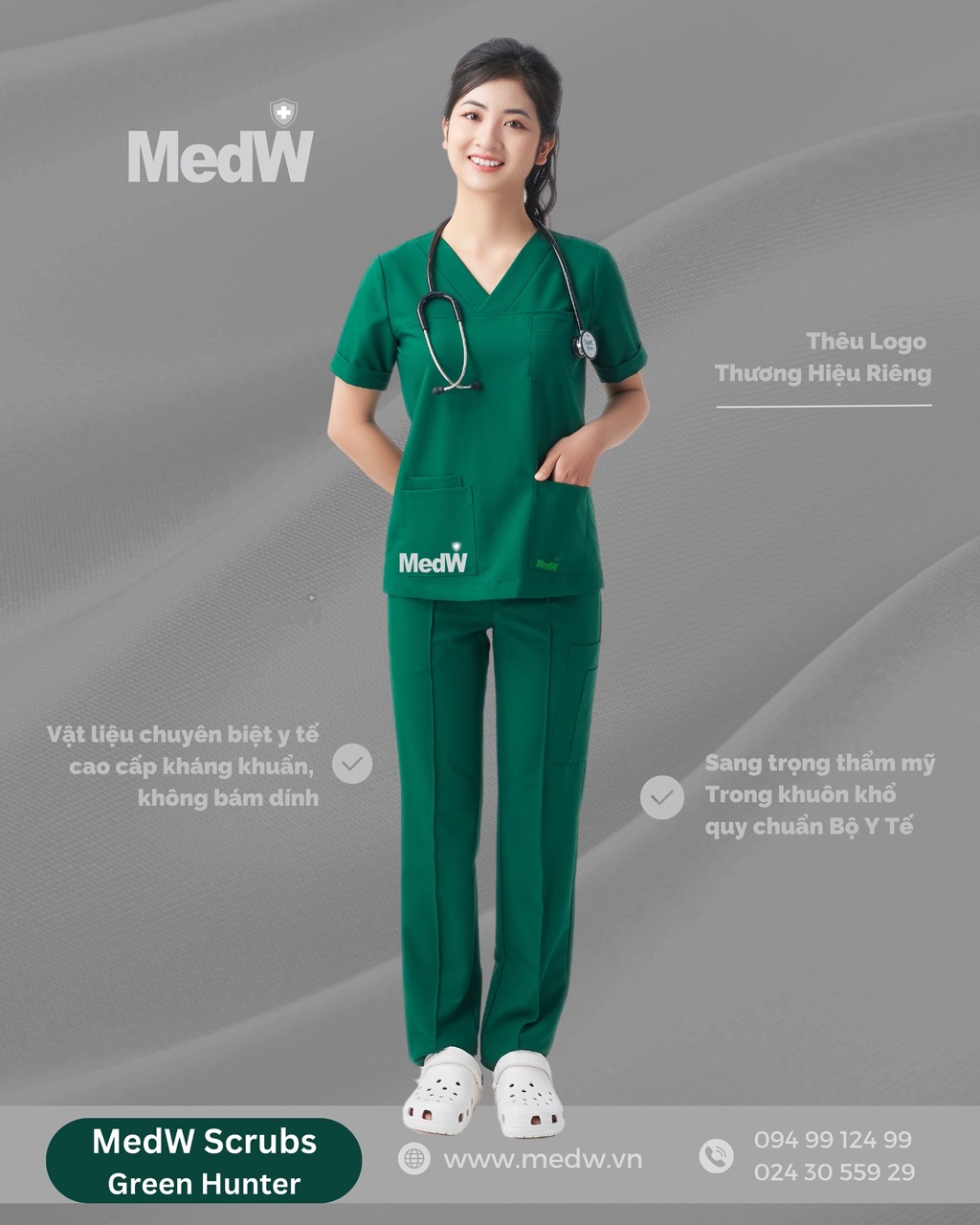 MedW Venus Scrubs Y Tế Green Hunter (Nữ) Xanh Phẫu Thuật Bộ Trang Phục Y Tế Phòng Khám Bệnh Viên Đa Khoa Chuyên Khoa Chấn Thương, Tai Mũi Họng, Sản Phụ Khoa, Chẩn Đoán Hình Ảnh, Phẫu Thuật Tạo Hình Thẩm Mỹ, Vật Liệu Chuyên Biệt Y Tế Mềm Như Lụa