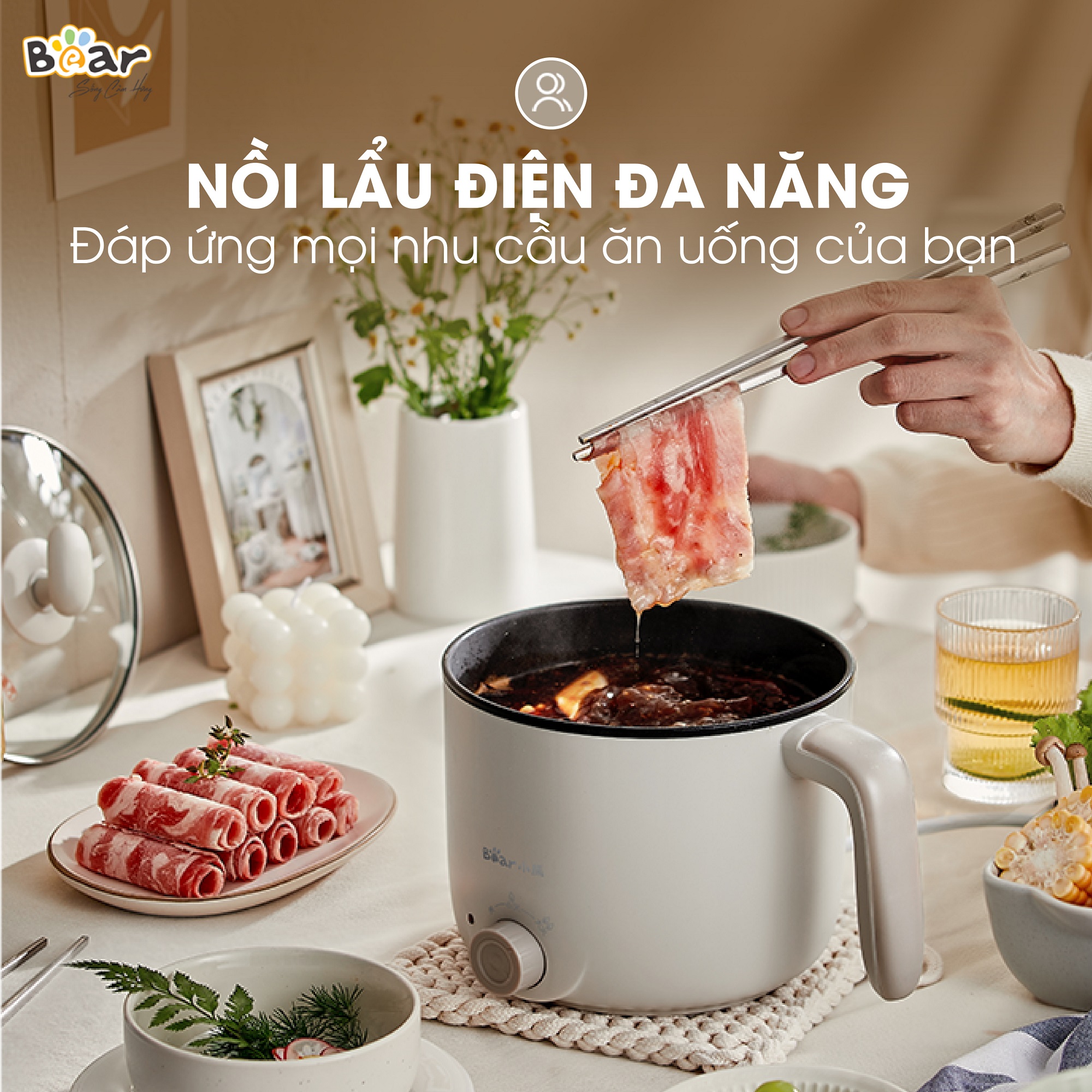 Nồi Lẩu Mini Đa Năng 1,2L Bear Lẩu 2 tầng Vật Liệu Chống Dính An Toàn C12K1 - Hàng nhập khẩu