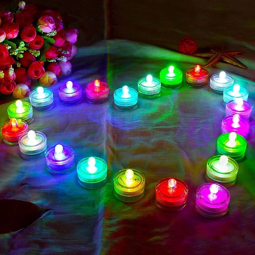 12 viên Đèn nến LED điện tử chống nước trang trí bể cá, quán bar, tiệc cưới sự kiện halloween, nến tealight thả nước