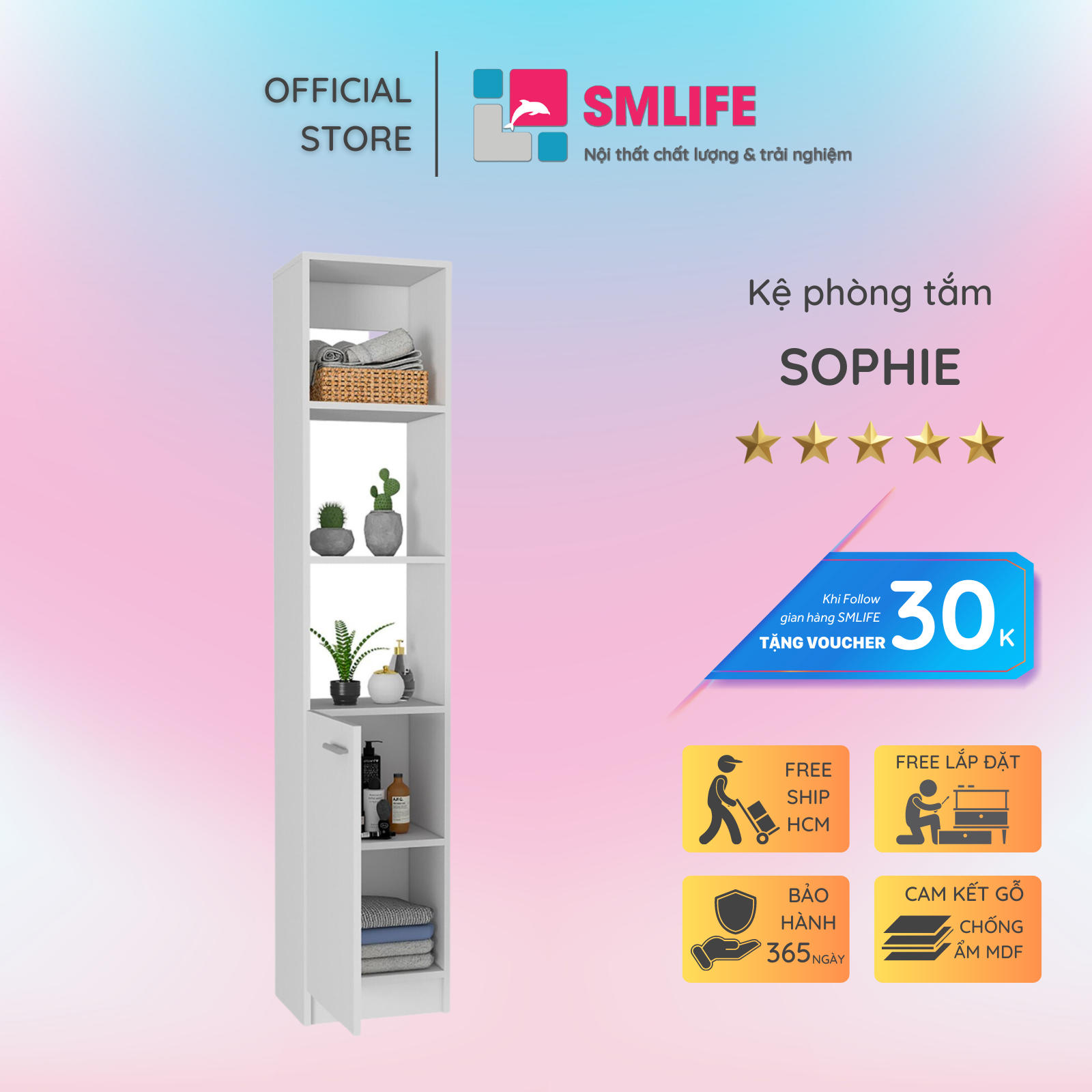 Tủ phòng tắm gỗ hiện đại SMLIFE Sophie | Gỗ MDF dày 17mm chống ẩm | D35xR35xC165cm