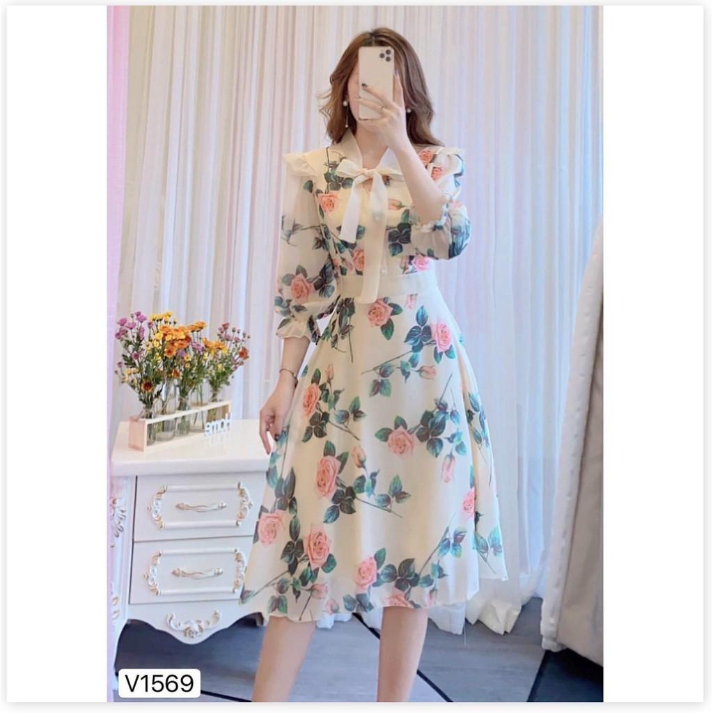 ĐẦM HOA NƠ PHỐI VOAN,THIẾT KẾ HỌA TIẾT HOA VÔ CÙNG SANG TRỌNG,ĐẶC BIỆT LÀ CHẤT LIỆU VÃI THOÁNG MÁT THỜI TRANG LANO STORE