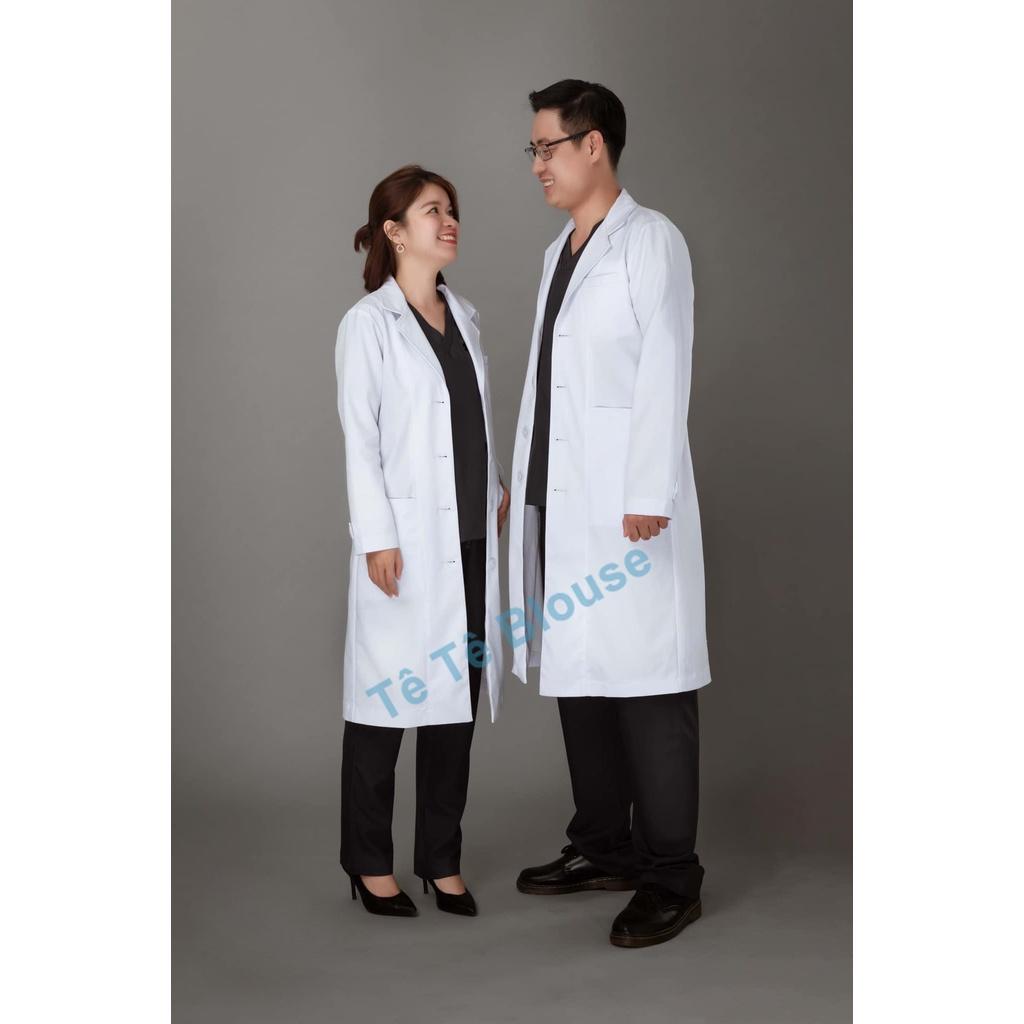 Áo Blouse vải KAKI loại dày NAM NỮ dài tay dáng ngang gối hàng cao cấp dành cho Bác sĩ, Phòng thí nghiệm