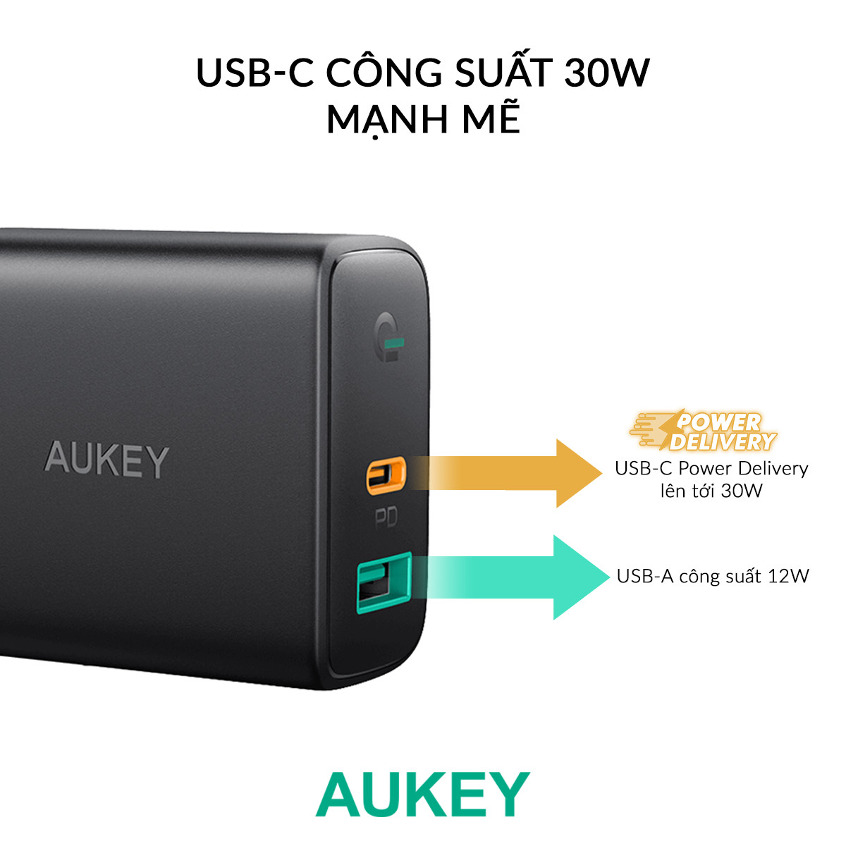 Cốc Sạc Sạc AUKEY PA-D1 Type C Power Delivery 30W Tích Hợp Công Nghệ Dynamic Detect  - Hàng Chính Hãng