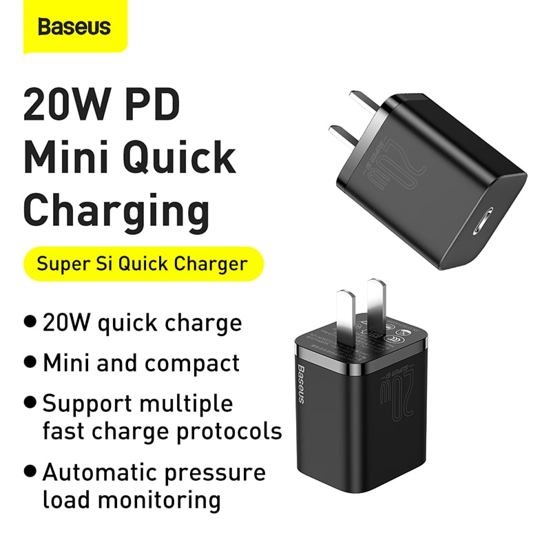 Bộ Sạc Nhanh Baseus Super Si Quick Charger 1C 20W (Chân cắm dẹp CN) (Hàng chính hãng)