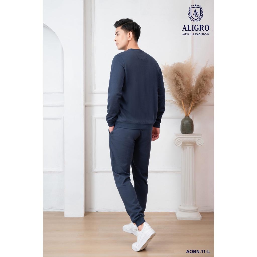 Bộ nỉ nam dài tay ALIGRO cổ tròn chất liệu nỉ 100% cotton form slim màu navy ALGBN.11