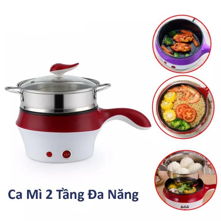2 Nấc Nhiệt Mới Nồi Lẩu Mini, Ca Nấu Mì 2 Tầng Mini Tặng Kèm Vỉ Hấp Đa Năng, Chiên, Hấp, Lẩu, Rán Tiện Dụng