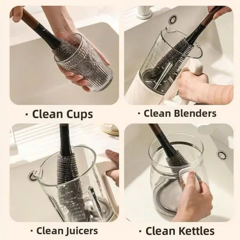Bàn chải cọ đa năng rửa Máy Xay Sinh Tố, Bình Nước, Cốc Chén Cán dài Đầu Sợi Mềm Thiết Kế 90° Xoay 360 Tiện Lợi - Hàng chính hãng