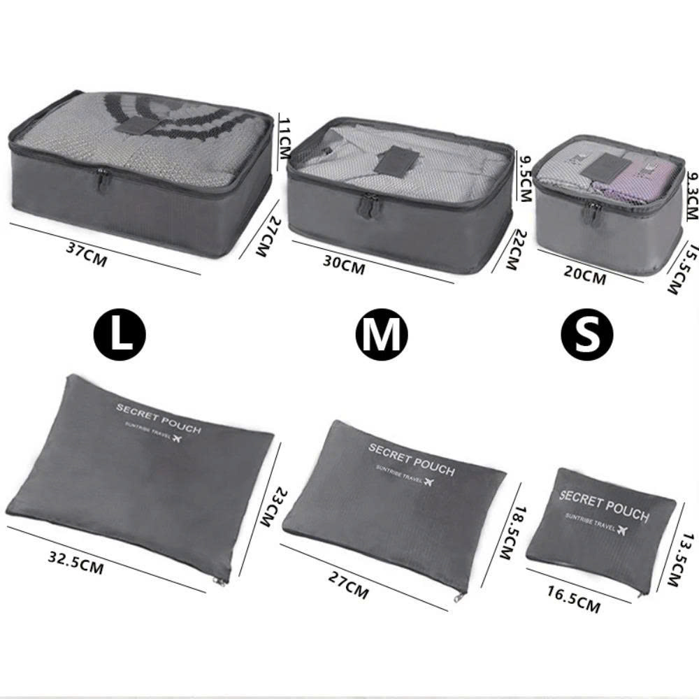 Bộ 6 Túi Đựng Đồ Du Lịch Thiết Kế Mặt Lưới Thoát Khí Sắp Xếp Quần Áo Nhỏ Gọn Tiện Dụng (Giao màu ngẫu nhiên)
