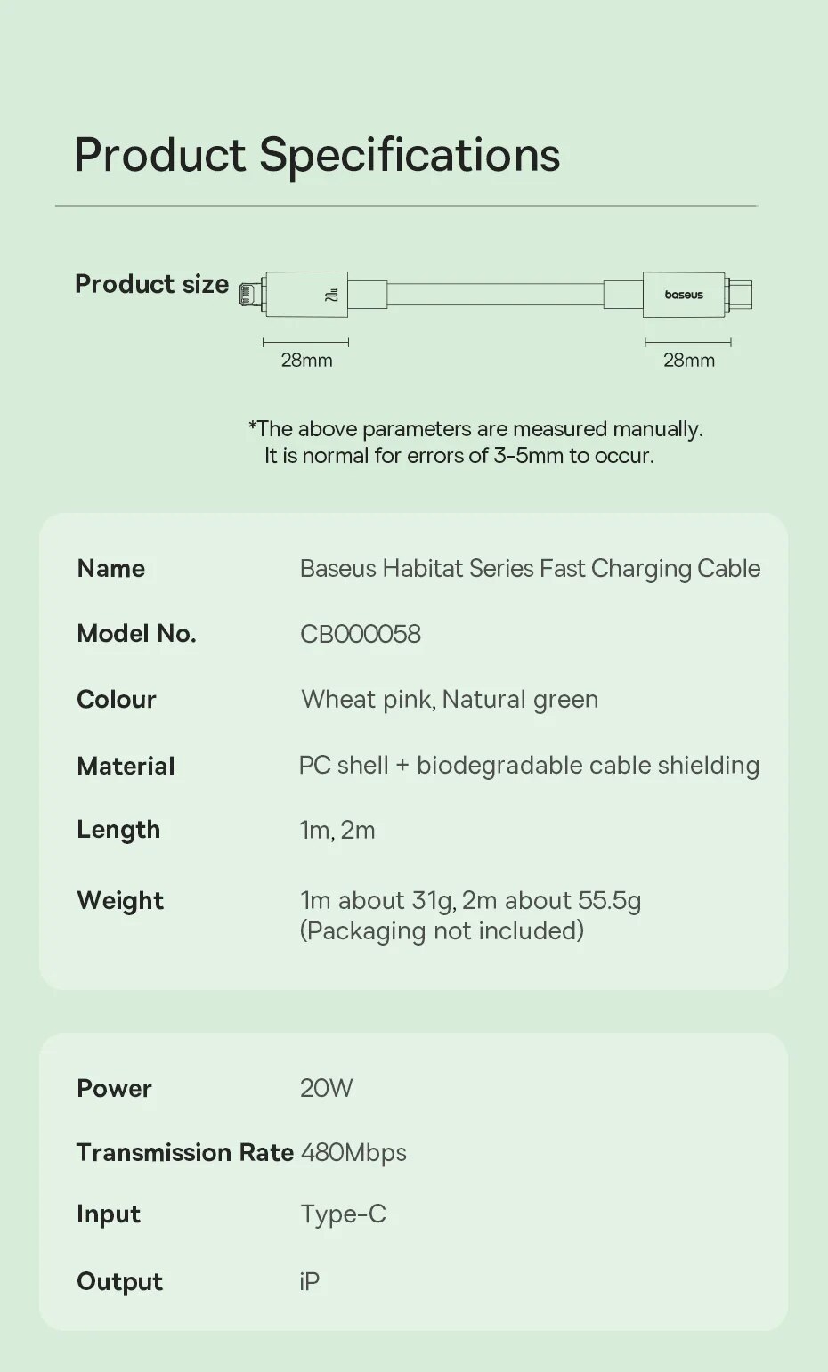 Cáp Sạc Nhanh Baseus Habitat Series Type-C to Lai-nin PD 20W (Fast Charging Data Cable) - Hàng chính hãng