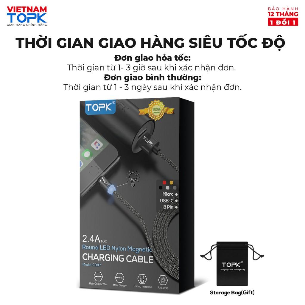 Dây sạc nam châm 3 đầu (iPhone, Type-C, Micro) TOPK AM23, Sạc nhanh 3A dài 2m - Hàng chính hãng