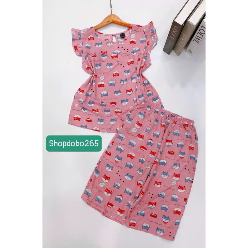 Đồ bộ nữ,đồ ngủ mặc nhà lửng tay cánh tiên vải lanh mềm,mát BL 169 hoạ tiết dễ thương size 45-70kg