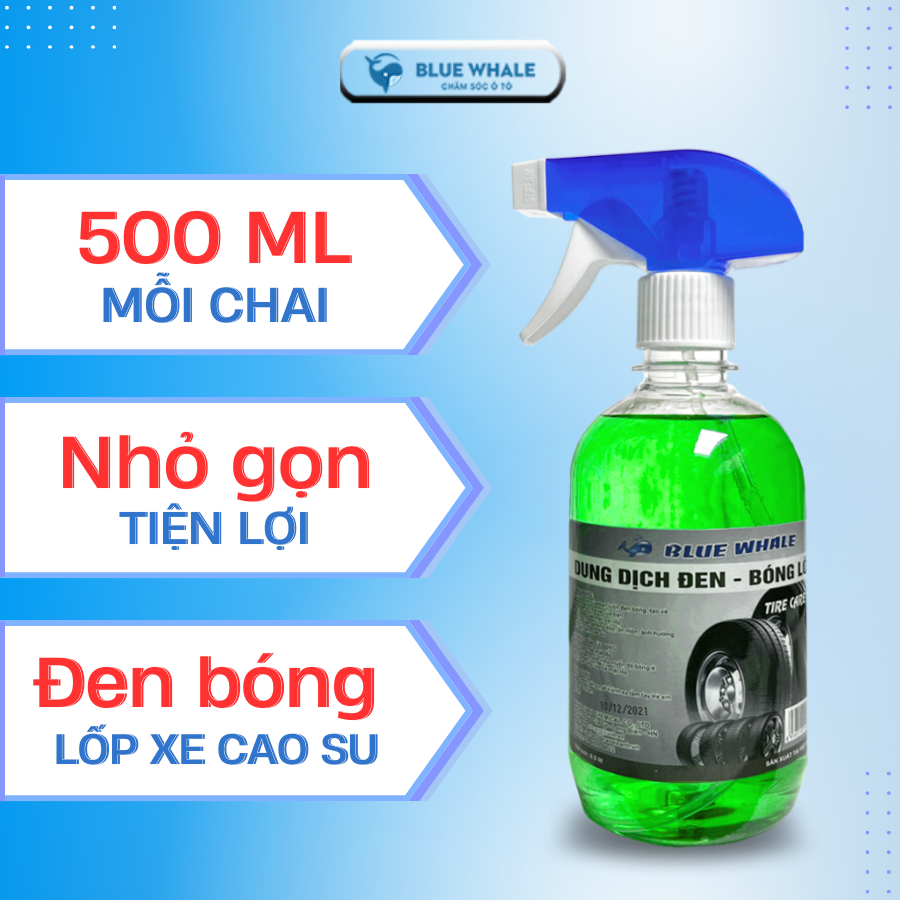 Chai xịt làm đen bóng lốp Cá Voi 500ml phù hợp với mọi loại lốp cao su ô tô, xe máy, xe đạp điện