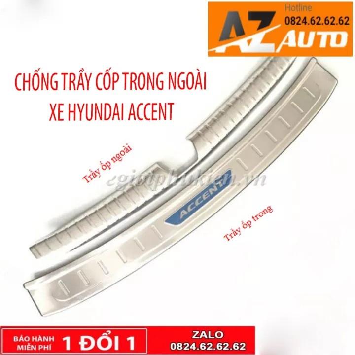 Ốp chống trầy cốp Trong, Ngoài HYUDAI ACCENT 2018-2023 thép không gỉ vân titan bảo vệ xe chống va đập