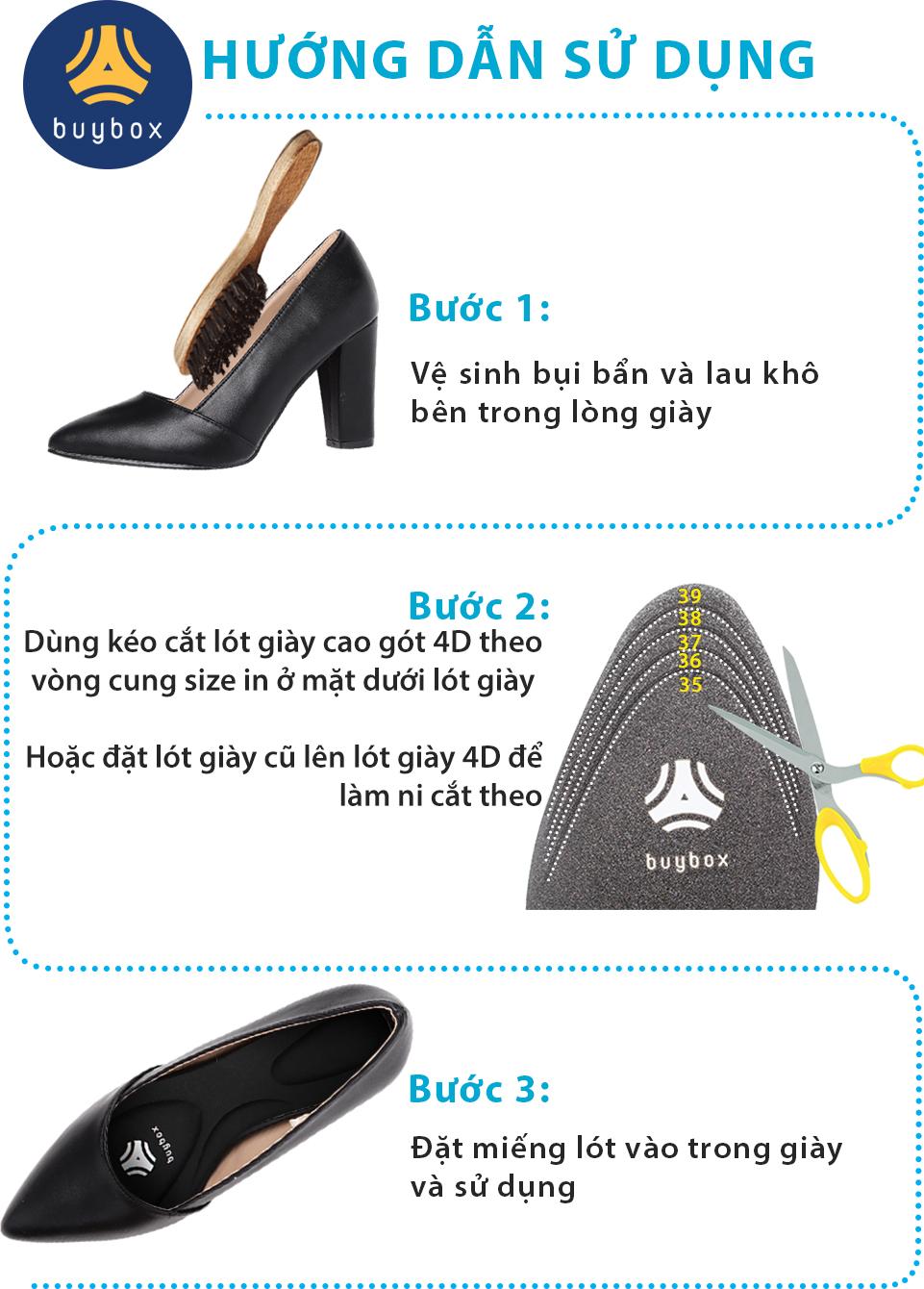 2 cặp Lót giày cao gót mũi nhọn 4D có gờ giảm sốc đệm êm nguyên bàn chân - buybox - BBPK65-2