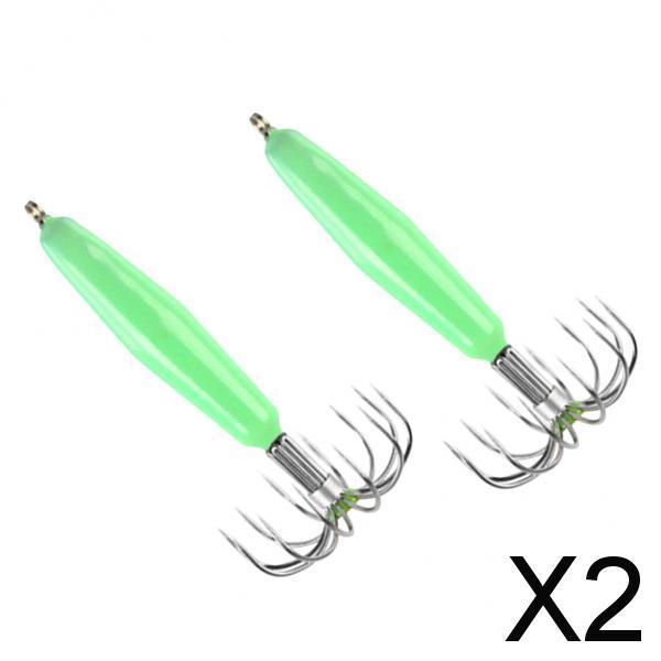 2xStainless Steel Luminous Squid Jig Hook Barrel Umbrella Octopus Hook 8.2cm