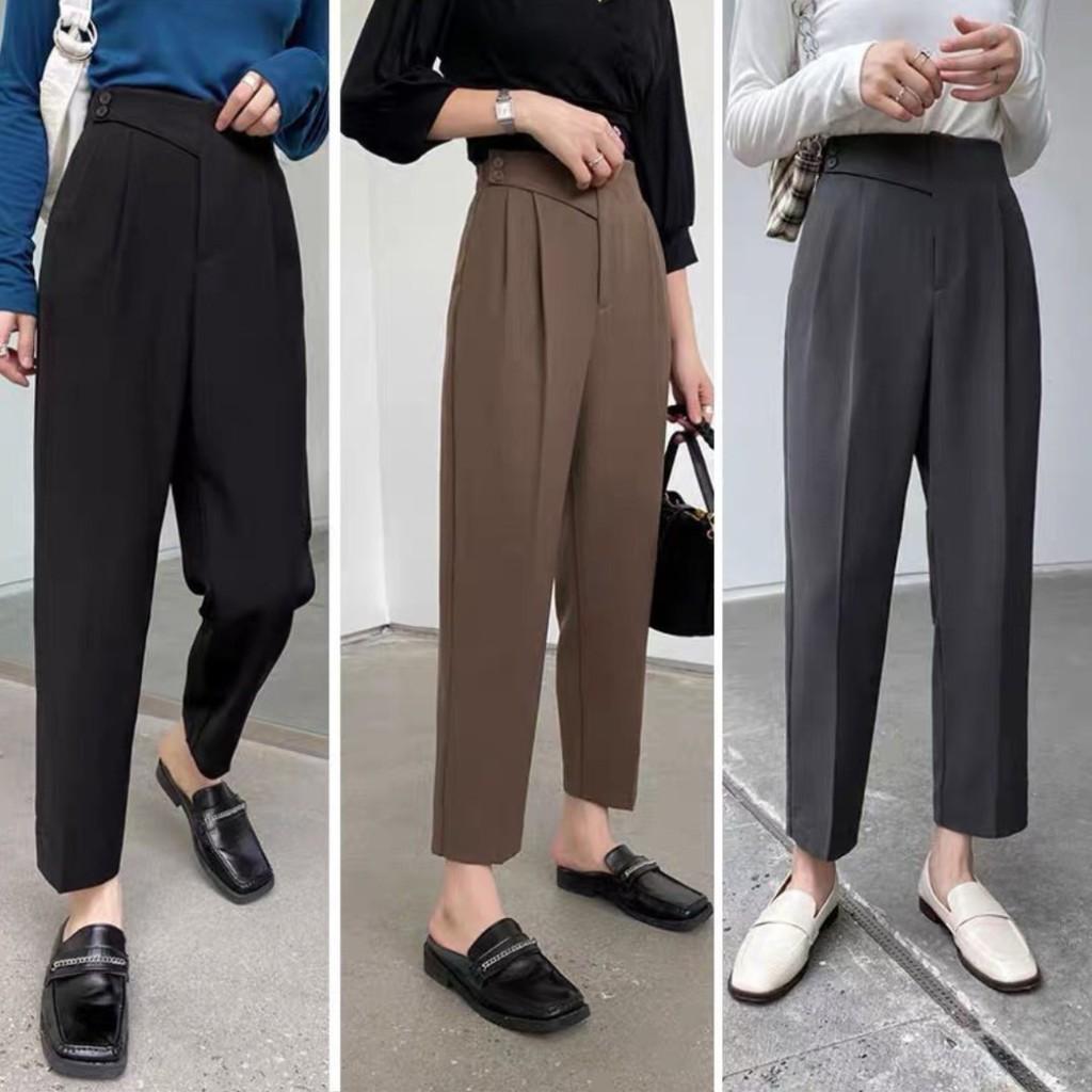 Quần baggy nữ cạp cao lưng chun sau khóa trước vạt cạp chéo tạo dáng đẹp trẻ trung.