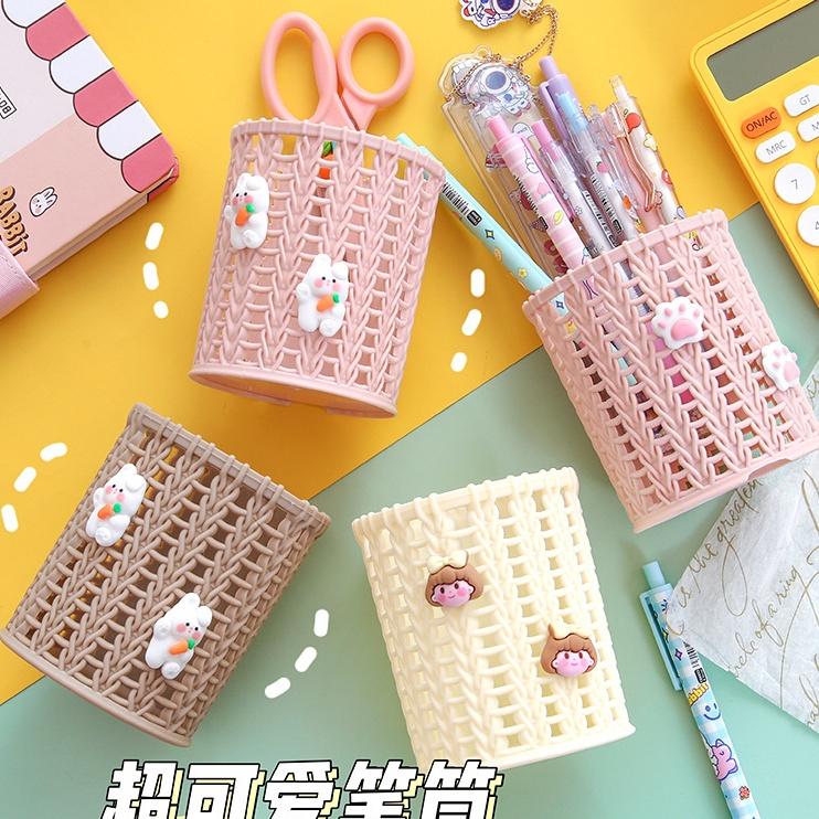 PK938 Hộp nhựa lưới Đựng Bút Đựng Viết, Văn Phòng Phẩm màu pastel họa tiết hoạt hình