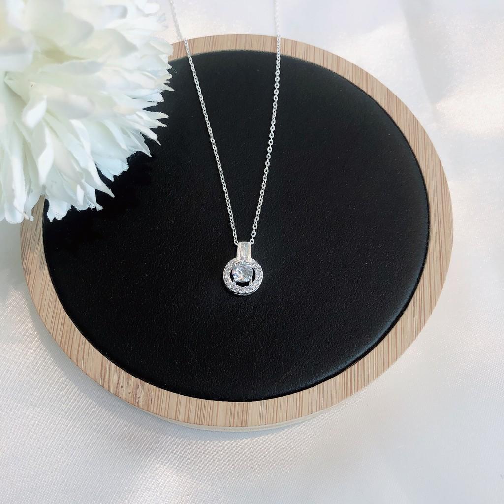 Dây Chuyền Bạc Nữ S99 CaoBac Silver Mặt Ổ Đá Tròn Viền Đính Đá- Chất Liệu Bạc Ta Cao Cấp - Trang Sức Cáo Bạc JEWELLERY