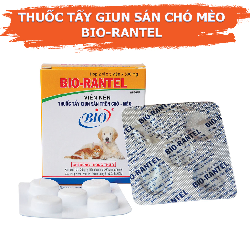 Viên Xổ Giun Tẩy Giun Sán Cho Chó Mèo Bio-Rantel 600mg