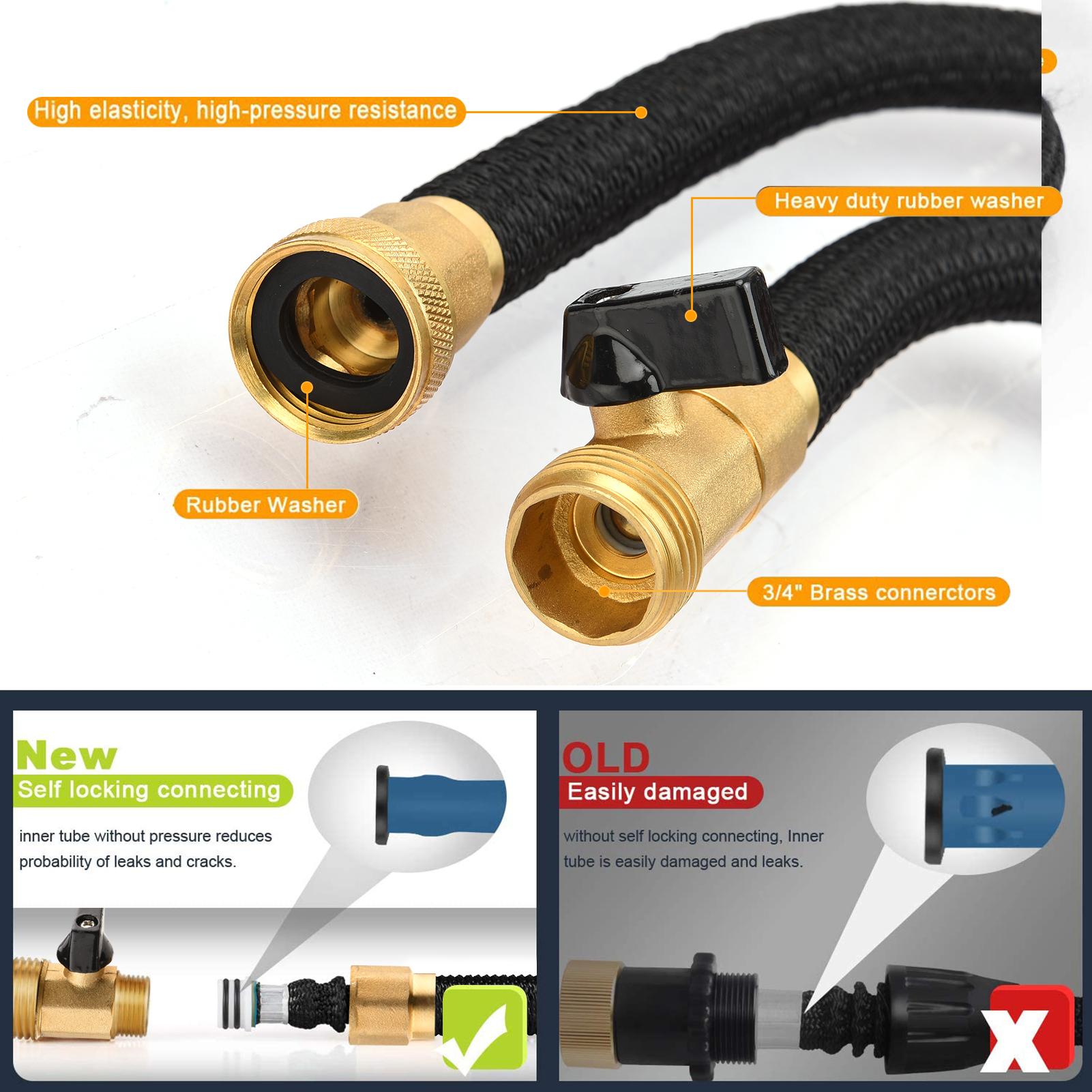 100FT Garden Hose Expandable Hose Flexible Water Hose with Spray Nozzle Car Wash Hose with Solid Brass Connector Leakproof Lightweight Expanding Pipe for Watering and Washing