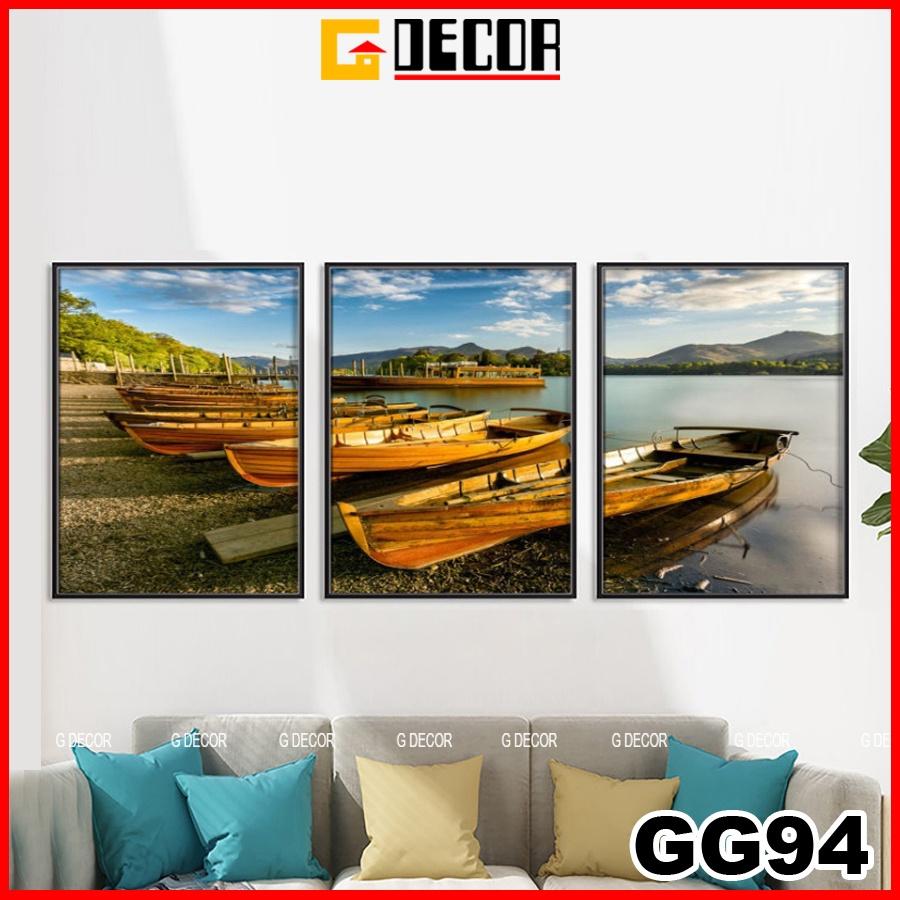 Tranh treo tường canvas 3 bức phong cách hiện đại Bắc Âu 94, tranh lá cây trang trí phòng cho bé, phòng khách, phòng ngủ