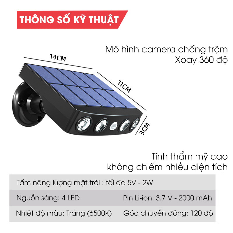 Đèn năng lượng mặt trời cảm biến giả camera, an toàn, tiện dụng, có điều khiển từ xa - D1382