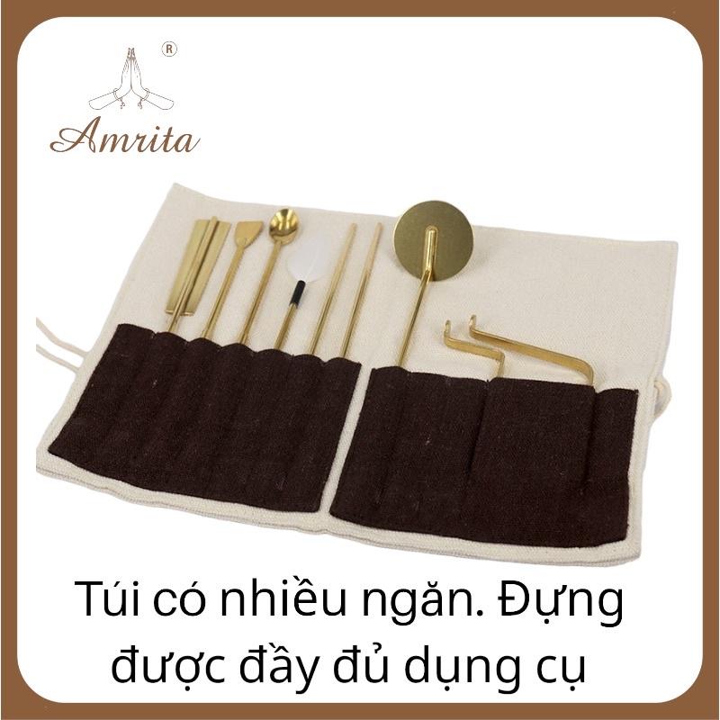 Túi vải đựng dụng cụ đốt trầm hương bằng đồng cao cấp - dụng cụ xông trầm hương - thác khói trầm hương - Amrita