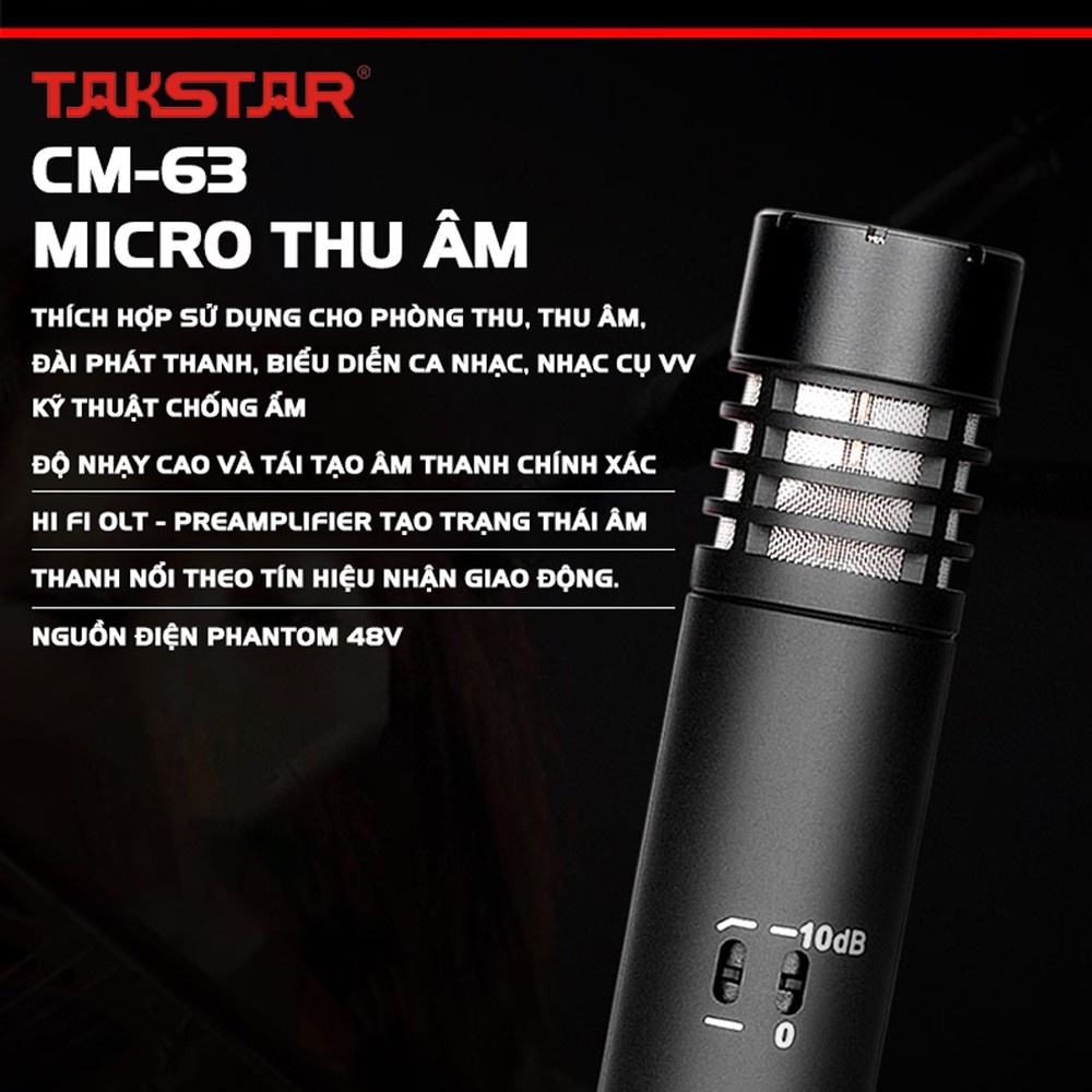 Micro thu âm nhạc cụ TAKSTAR CM-63 dùng cho nhà thờ, đàn guitar, piano, mic dành cho dàn hát CM63