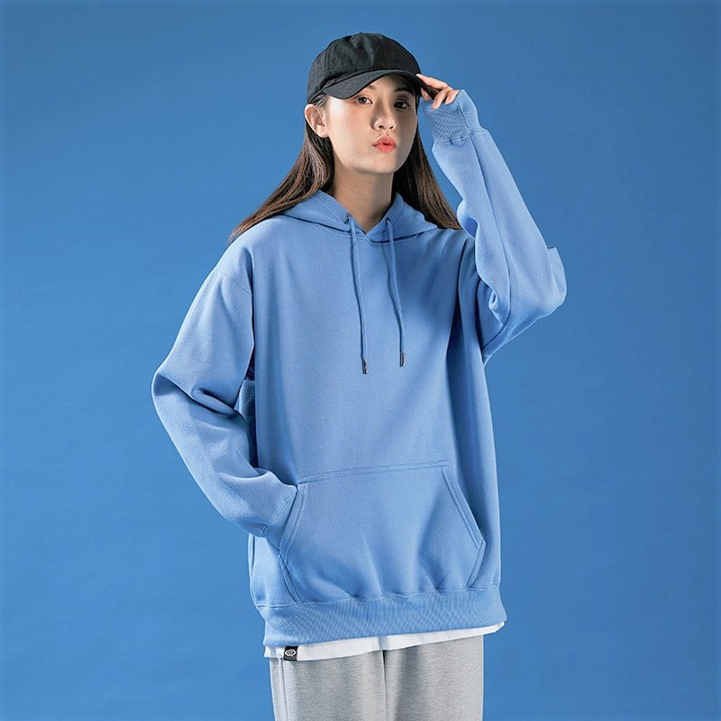 Áo hoodie basic, Áo Khoác Hoodie Trơn Có Mũ Form Rộng Tối Giản Màu Trắng