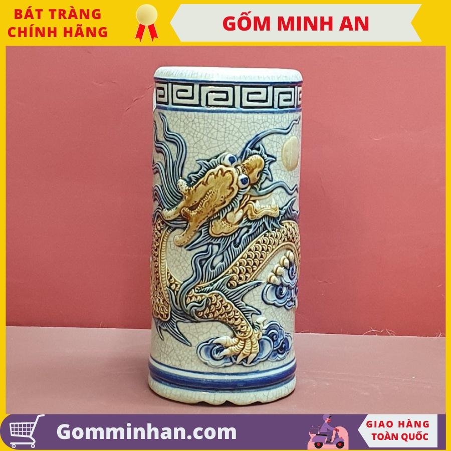 Ống Hương Thờ Ống Đựng Hương Thờ Sứ Men Rạn Đắp Nổi Cao Cấp- Nghệ Nhân Phạm Đạt Bát Tràng- Gốm Minh An