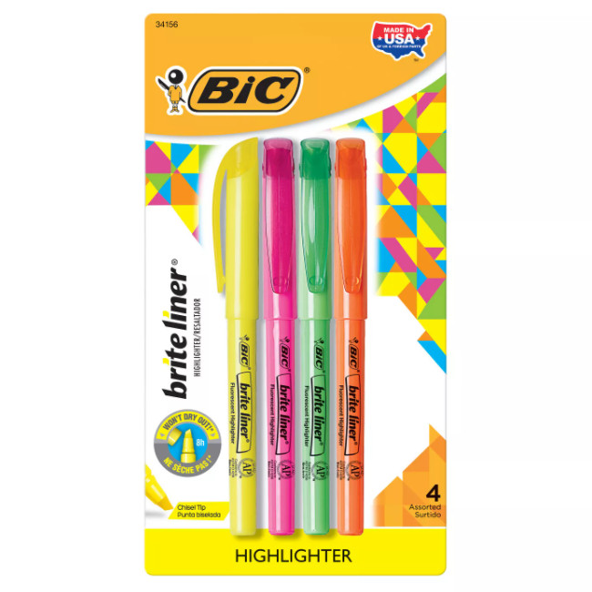 BỘ 4 MÀU BÚT DẠ QUANG NÉT VỪA THƯƠNG HIỆU BIC