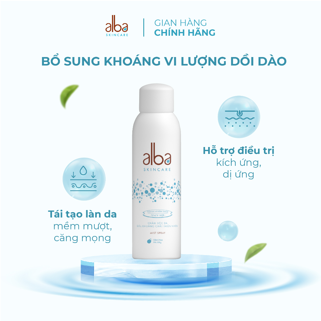 Combo Xịt khoáng Alba Skin Care chống lão hóa 150ml + Xịt khoáng Alba Skin Care chống hăm cho da bé mịn màng 150ml