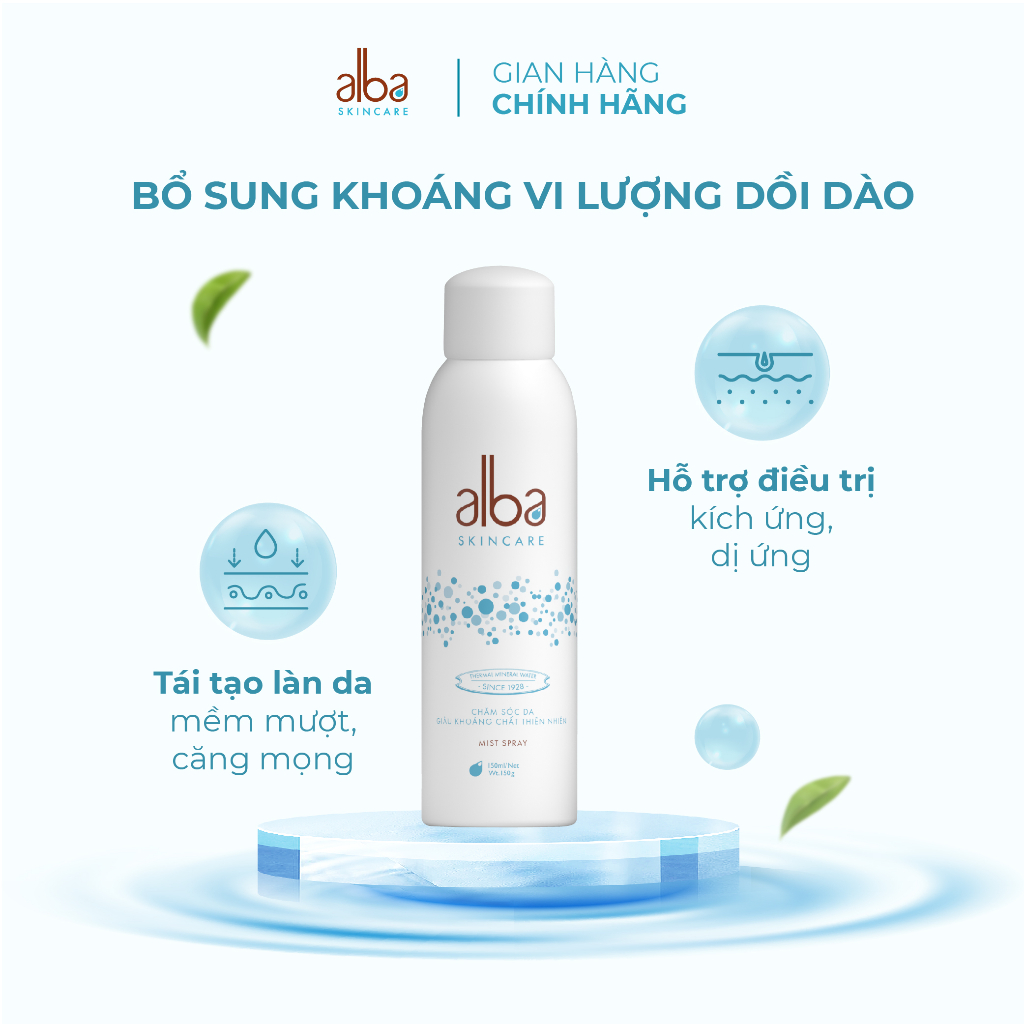 Combo Thùng 24 chai nước khoáng thiên nhiên có ga Alba 350ml + Xịt khoáng Alba Skin Care dành cho da khô 150ml