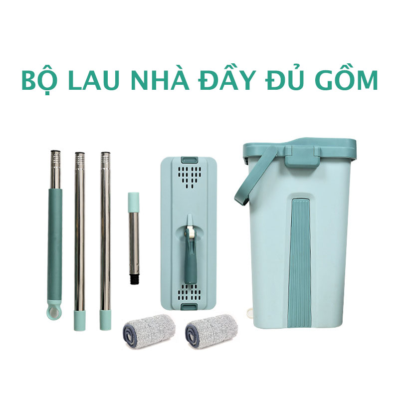 BỘ LAU NHÀ THÔNG MINH TỰ VẮT BLNRE hai ngăn vắt và giặt, xả nước tiện lợi ở đáy thùng, bông lau tĩnh điện MICRO FIBER 33cm có hai đầu móc chắc chắn, nắp thùng dễ tháo rời vệ sinh